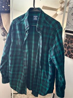 Teal & Black Plaid Flannel Shirt Jacket